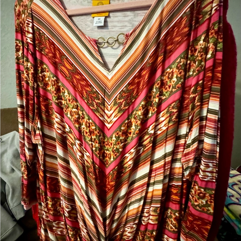 Ruby Rd. Multicolor Striped V-Neck Blouse - Picture 1 of 3